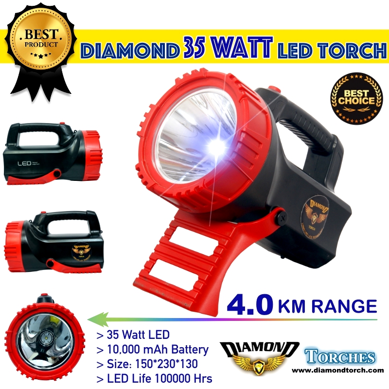 【4KM Range】Diamond 35 Watt High Power Long Range LED Torch